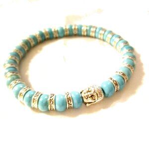 Silver Buddha Genuine Turquoise Bracelet